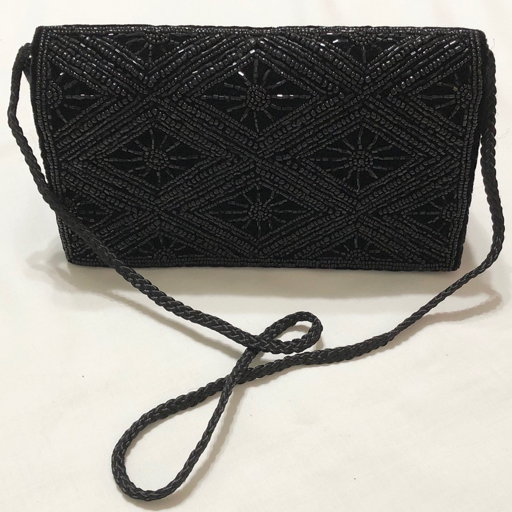 NWOT Black Velvet Beaded Mini Bag w/Shoulder Strap - Picture 8 of 11